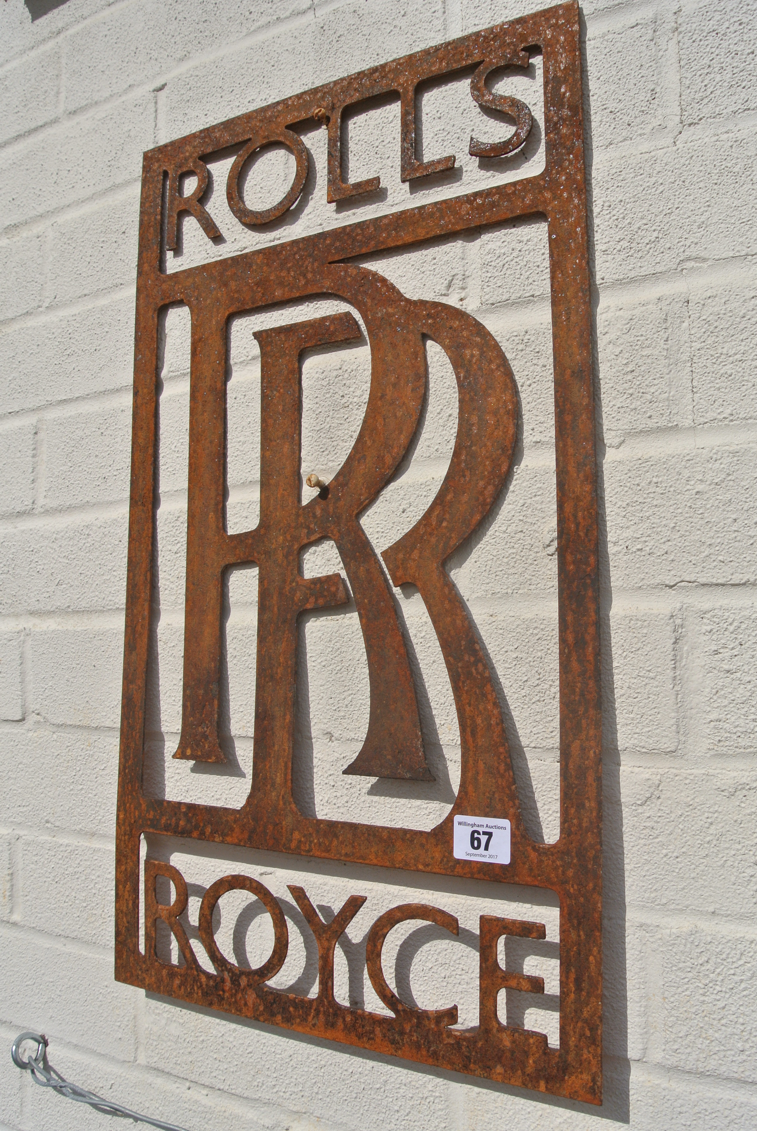 A pierced metal Rolls Royce wall panel - Width 32cm x Hieght 57cm