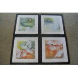 Four abstract design colour prints each 50cm x 50cm - possibly retailed by Eicholtz