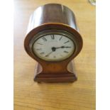 A mahogany and inlaid cased balloon clock, white enamel dial with Roman numerals, S J Rodd & Co,