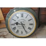 An industrial synchronome electric wall clock - the painted dial - 24 inches wide - signed S H