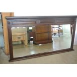 A modern mahogany framed over mantle mirror - Height 87cm x 160cm