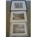 Three black and white architectural photographic prints - 80cm x 80cm,