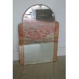 A 1950's peach glass Art Deco mirror - 77cm x 48cm