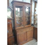 A late Victorian/Edwardian mahogany bookcase cabinet with glazed doors above two drawers and two