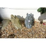 A weathered cast stone bust of a horses head - Height 36cm - together with a wall plaque including