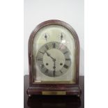 A Gustav Becker three train mantle clock with a silvered dial - Height 33cm - crack to glass,