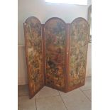 A Victorian oak three fold decoupage screen - Height 186cm x Width 198cm