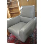 A grey leather revolving swivel armchair - as new,