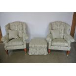 A pair of good quality modern armchairs possibly by Duresta with a footstool - in good condition