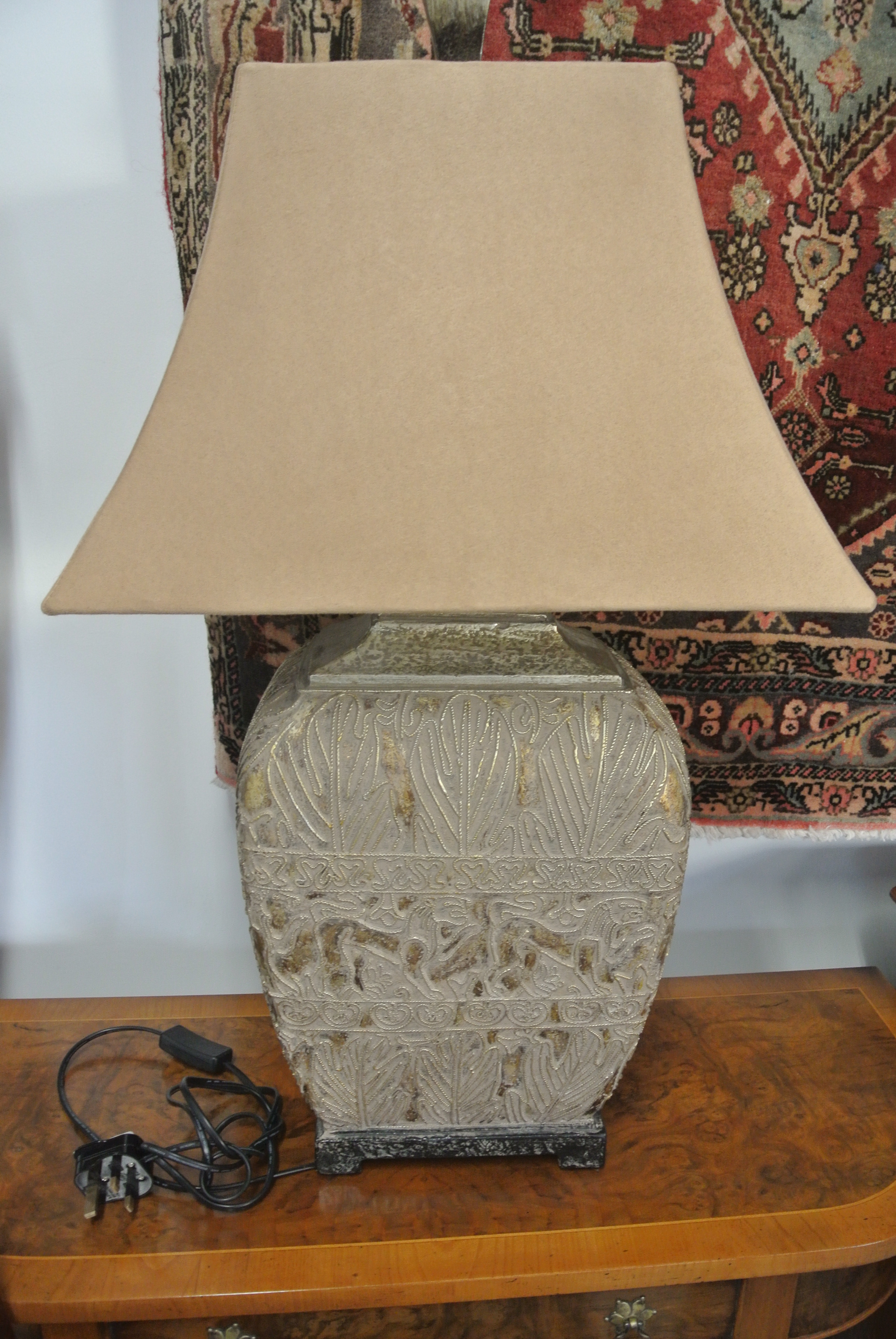 A modern decorative silvered table lamp - Height 79cm