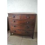 A 19th century mahogany bowfronted five drawer chest in need of restoration - Height 106cm x 106cm