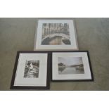 Three monochrome photographic prints - 58cm x 58cm,