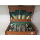 A canteen of Mappin and Webb plated cutlery for twelve settings, items include dessert spoons,