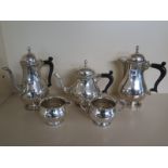 A silver plated five piece tea coffee set - minor plate wear, interior staining,