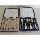 A presentation box containing six silver hallmarked coffee bean spoons,