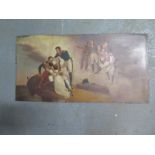 An oil on tin of a wounded General surrounded by family and officers on the battlefield - 29cm x