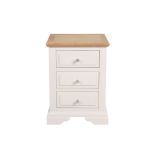 A pair of new painted mushroom bedside tables with oak tops - W44 cm x D38cm x H64cm