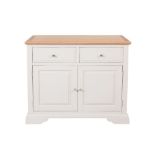 A new painted Aspen two drawer sideboard finished in a mushroom colour with an oak top - W110cm x