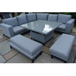 A Bramblecrest all weather Indigo curved modular sofa with square adjustable casual dining table