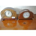 Two eight day Edwardian Mantle Clocks with inlay - one with Roman numerals,