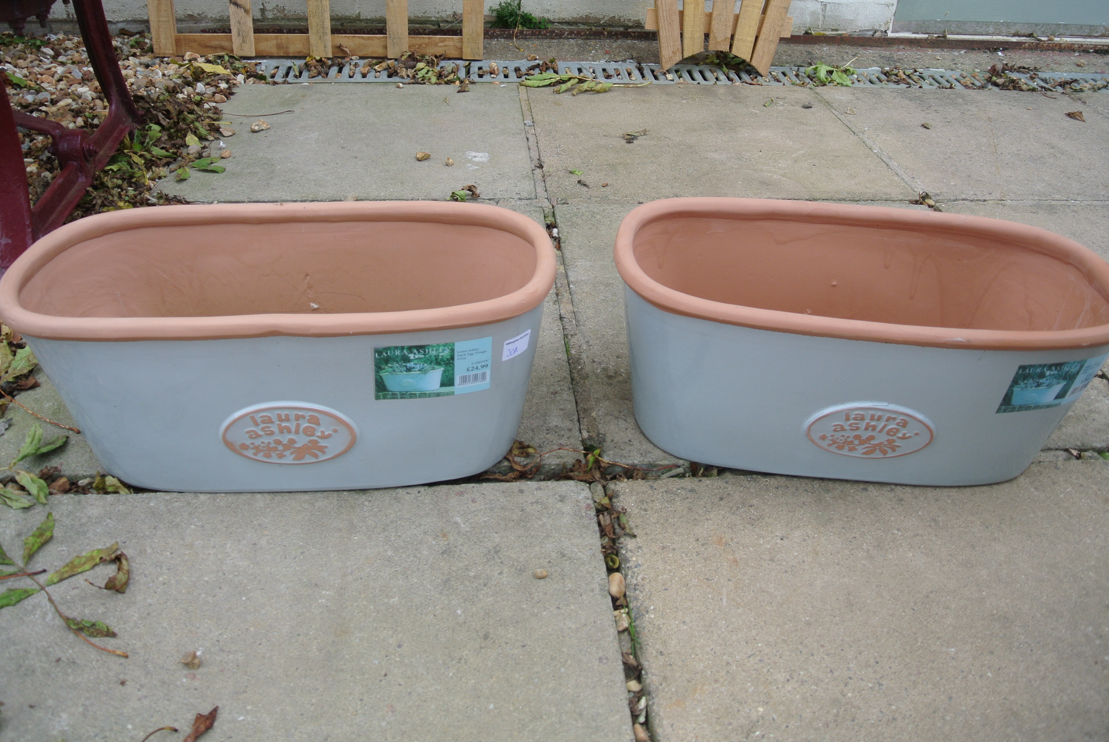 Two Large oval Laura Ashley planters - diameter 48cm