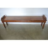 A long Victorian style window seat bench on turned reeded legs - Seat height 47cm x Length 176cm -