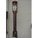A 19th Century Continental stick barometer - mahogany with a thermometer and a glass tube filled