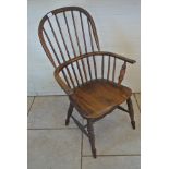 A 19th Century ash and elm stick back chair - there is worm damage mainly to the back - but a good