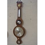 A 19th Century mahogany barometer with a thermometer over a silvered dial - 96cm