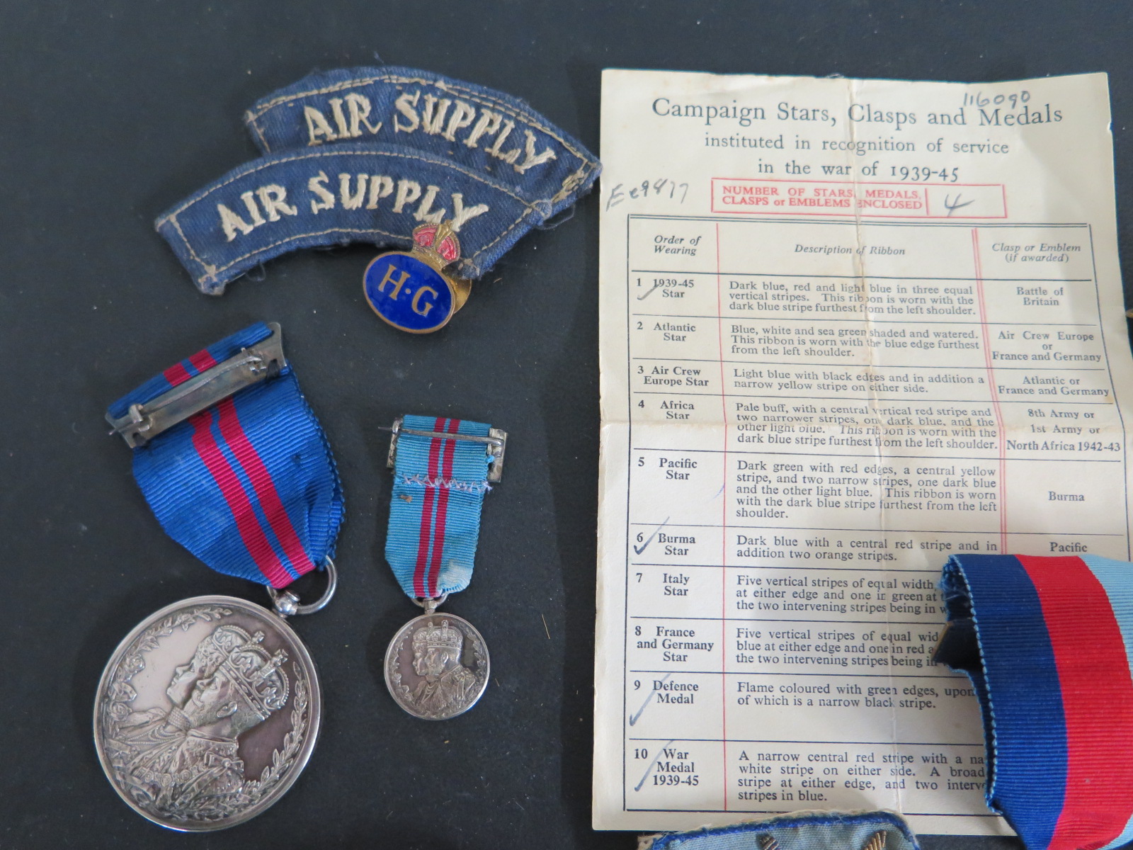 A group of four WWII medals, a George V medal with dress medal, assorted badges, - Image 2 of 6