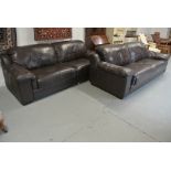 A Pair of Good Quality Brown Leather Sofas - used but in generally good condition - 236 cm long