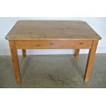 A 19th Century stripped and waxed kitchen table with a drawer - 76 cm tall x 123 cm x 81 cm