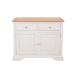 A new painted Aspen two drawer sideboard finished in a mushroom colour with an oak top - W110cm x