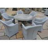 A Bramblecrest Concrete and Resin round garden table - 140cm diameter with six all weather chairs