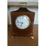 French 8 Day Inlaid Mantle Clock - brass feet and carry handle