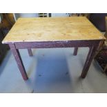 A 19th Century painted pine kitchen table with "crackle" painted base and scrub top - 76 cm tall x