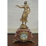 A 19th Century French 8 Day Clock - on marble base - 3" dial with painted flower - gilt mount and