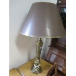 An unusual brass table lamp, pierced column in the Eastern style,