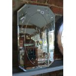 A Frame-less 1930's Bevel edged mirror depicting crinoline lady etching - 64cm x 38cm - good