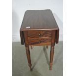 A Victorian Style mahogancy drop-leaf bedside table with two drawers and a drop flap - 70 cm tall,