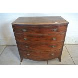 A 19th Century mahogany bow-fronted chest with four long drawers - on splayed bracket feet - 92 cm
