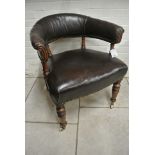 A 19th Century mahogany desk chair with leather upholstery - recently re-polished and upholstered