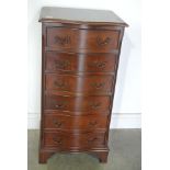 A reproduction mahogany serpentine six drawer chest - 100 cm tall x 49 cm x 40 cm