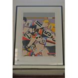 Reg Cartwright - A print entitled "The Cyclists" - 2 of 150 - signed and dated - 84 cm x 75 cm x 55
