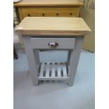 An ex display grey telephone table with an oak top - Width 55cm x Depth 30cm x Height 76cm