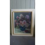 Painting - Oil on Board - 'Still Life of Pink Roses in a Vase' by Harry Walton Freckleton NSA -