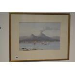 A Watercolour of Vesuvius erupting - signed Corelli - 26 cm x 39 cm