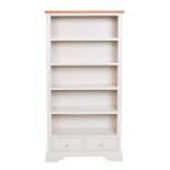 A new painted Aspen Large Bookcase finished in a mushroom colour with an oak top - W90cm x D30cm x