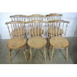 A set of six Victorian Penny Seat Stick Back Windsor Chairs