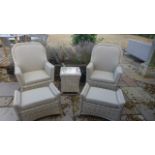 Two Bramblecrest woven and textaline recliner chairs with footstools with fixed cushions and a low